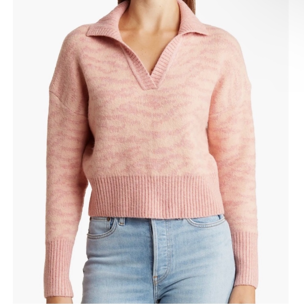 Frnch Pink Peach Rosalie Johnny Collar Crop Sweater- L